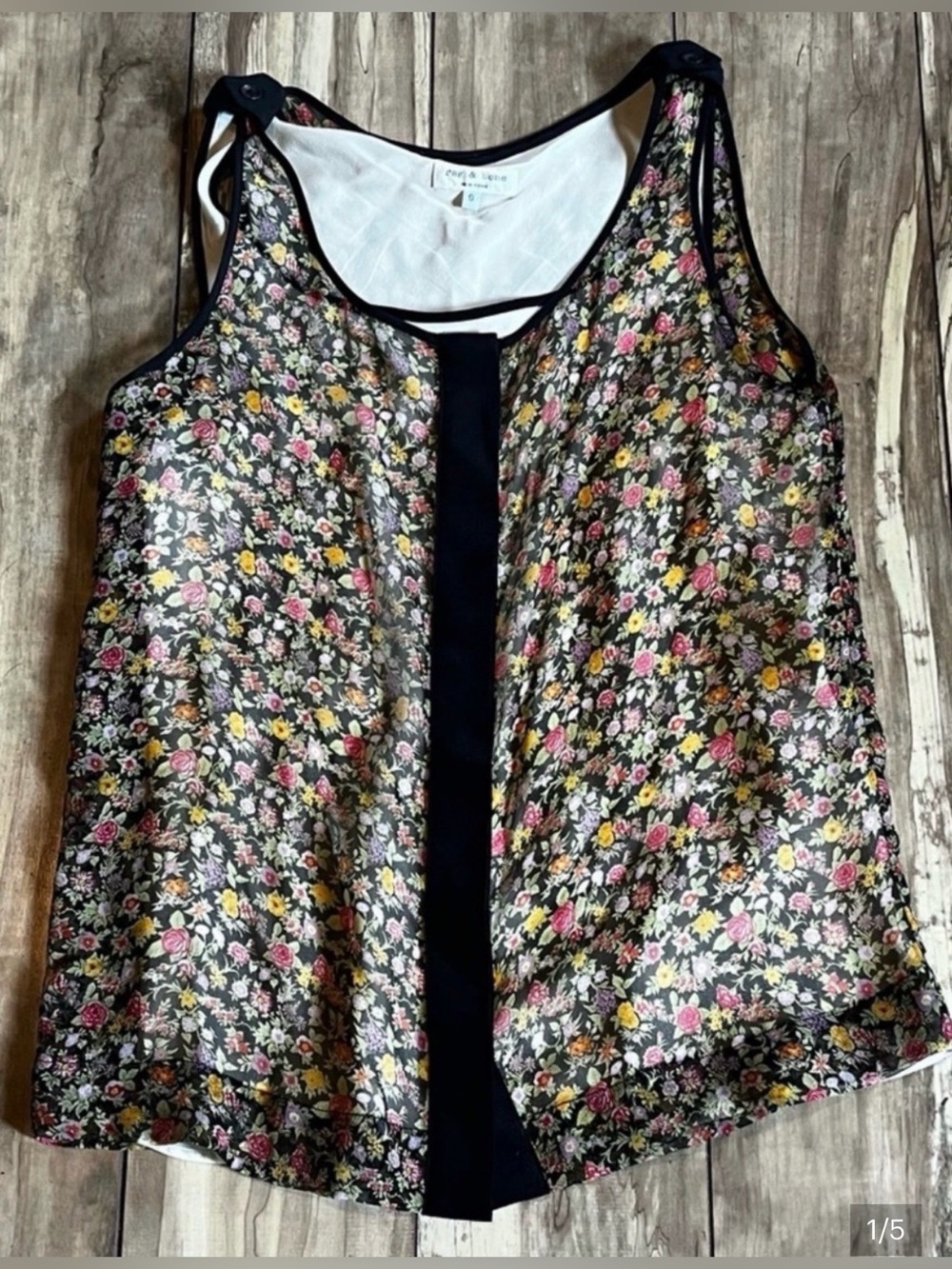 rag & bone floral double-layered semi-sheer silk tank top blouse size 0